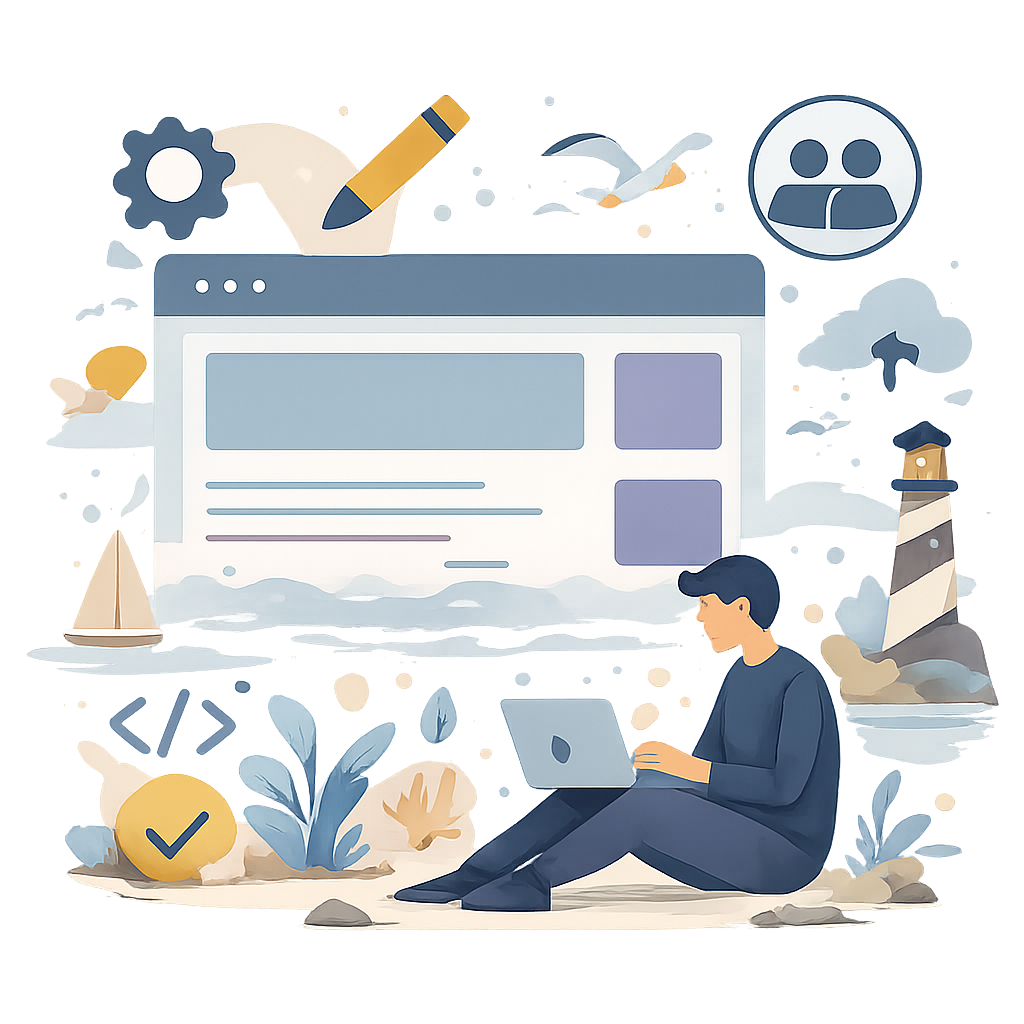 Web designer working on a new local business website on a laptop
